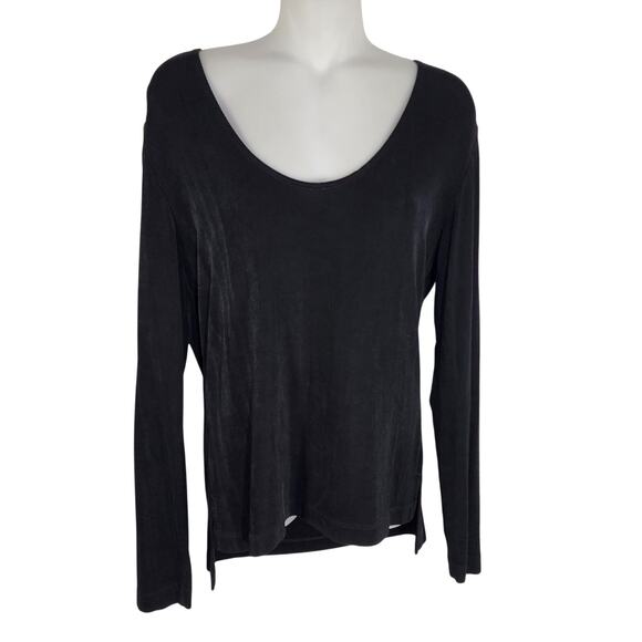 Chico's Tops - Chico's Travelers Womens Tee Black Knit Slinky Scoop Neck Long Sleeve Medium Top